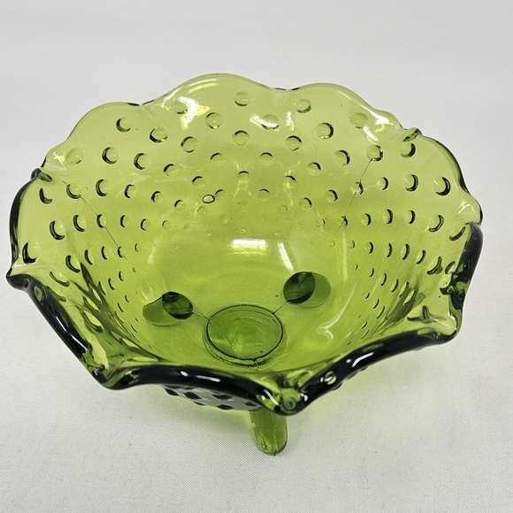 VIKING GLASS green ruffle hobnail dish vintage - Picture 4 of 16